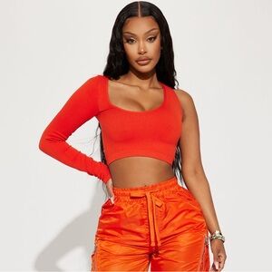 Fashion Nova Orange Fitted Crop Top with Crew Neck
